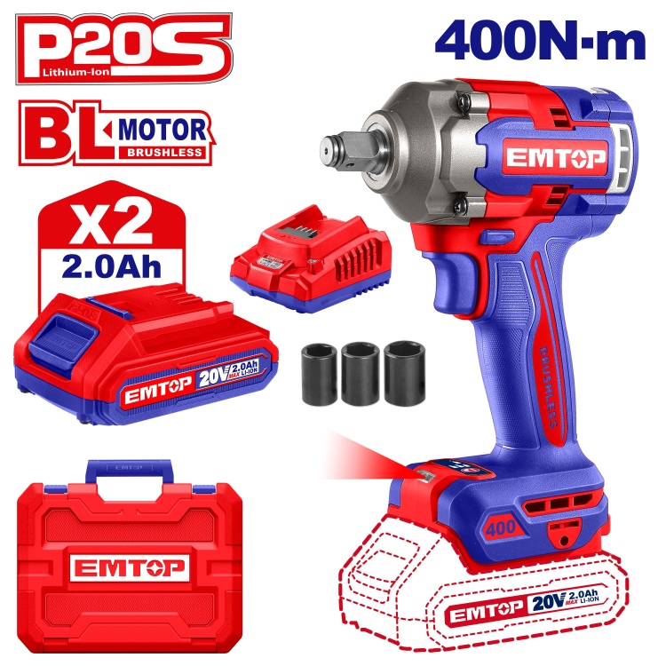 درل بكسات  20V 400N شحن  2 بطاريه و شاحن   ("1/2)  ECIWL2040     Brushless Motor