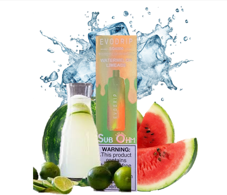 EVODRIP Watermelon Limeade Ice - 4500 Puffs - Rechargeable,  Disposable Vape - Nic Strength: 10mg (1%)