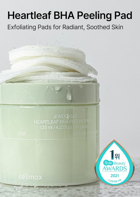 Celimax JIWOOGAE Heartleaf BHA Peeling Pad مسحات تونر لتقشير البشرة 