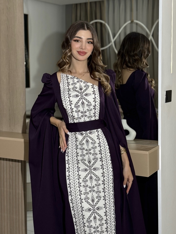 (سلوى نهدي)Puffed Shoulder Henna Dress