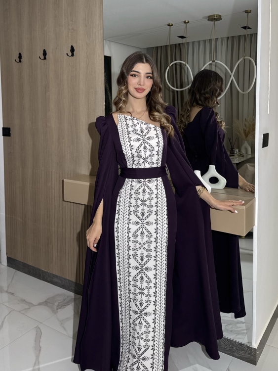 (سلوى نهدي)Puffed Shoulder Henna Dress