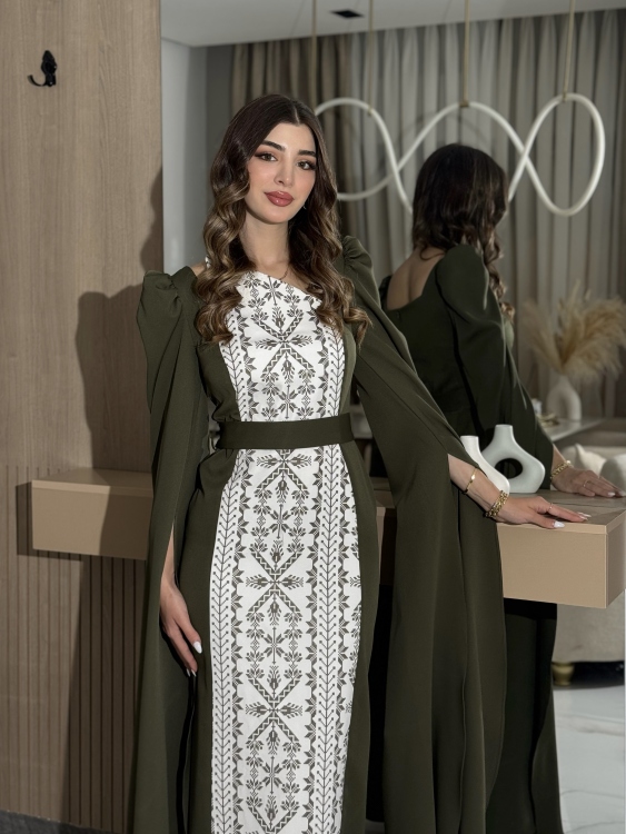(سلوى زيتي )Puffed Shoulder Henna Dress