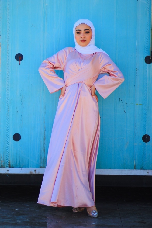 فستان ستان زهري/nude