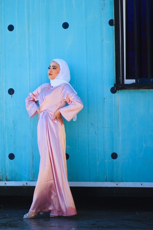 فستان ستان زهري/nude