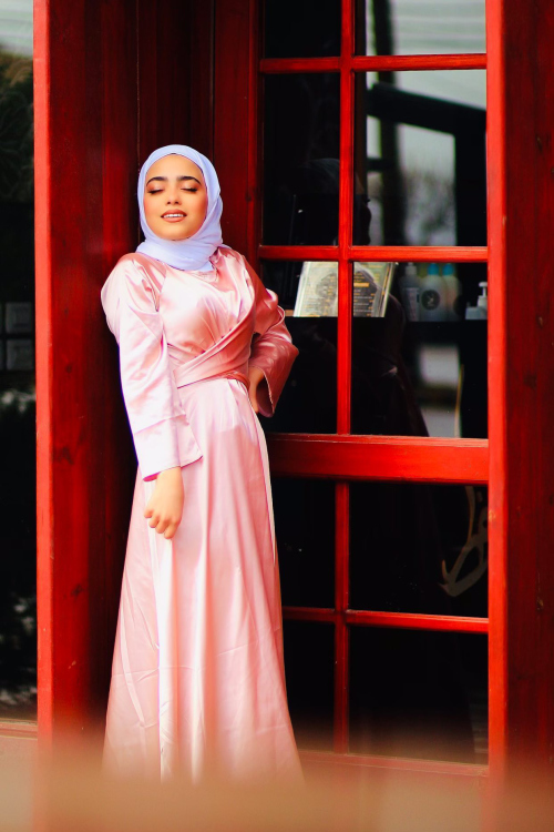 فستان ستان زهري/nude