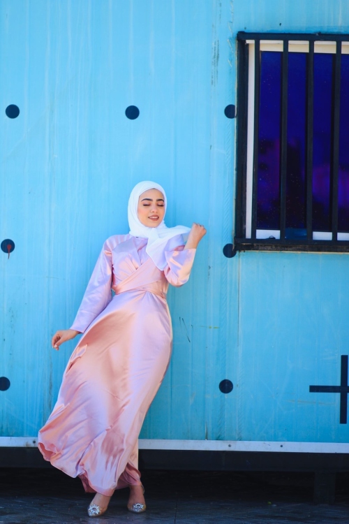 فستان ستان زهري/nude