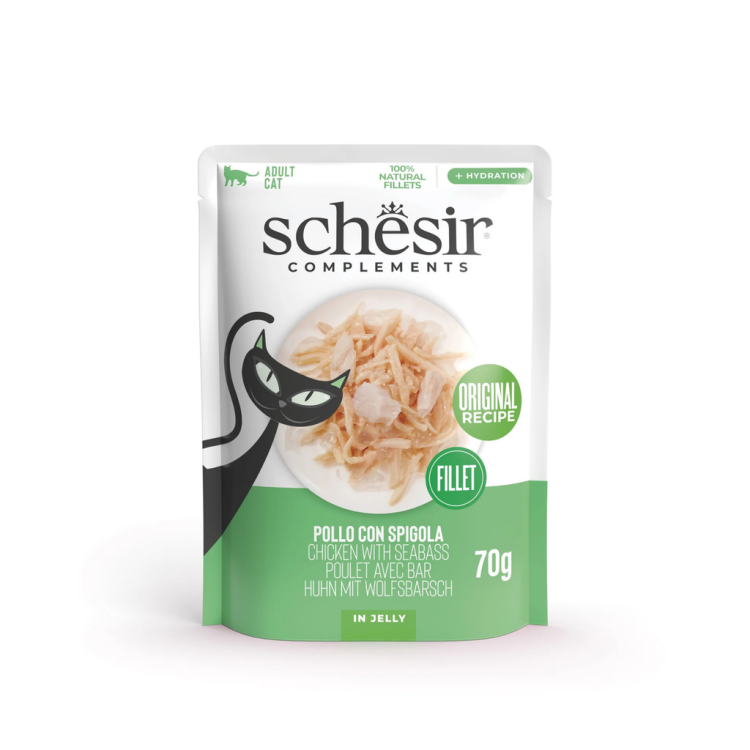 Schesir Complements Cat Wet Food in Jelly Pouch - Chicken With Seabass