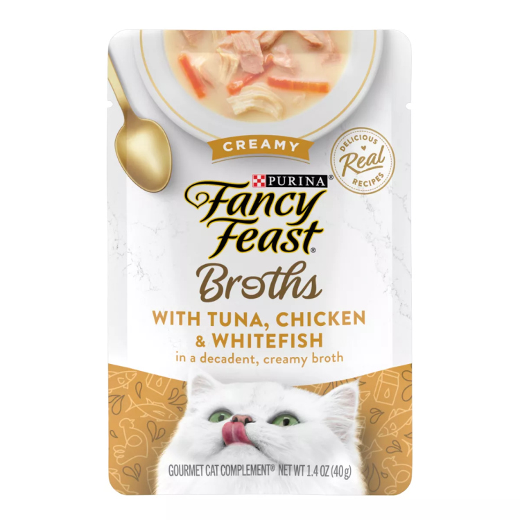 fancy feast broths with tuna,chicken&white fish 