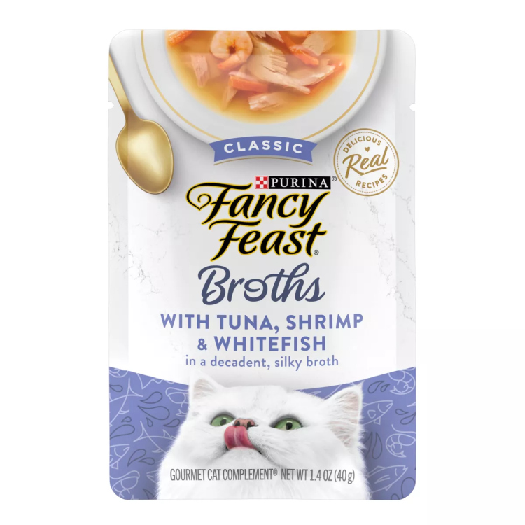 fancy feast broths with tuna,shrimp&white fish