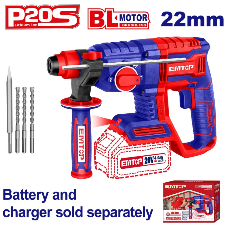 درل همر شحن ازرق 22MM بدون بطاريه 20v SDS_PLUS  مع 4 ريش 4 حركاتELRH20208     Brushless Motor   