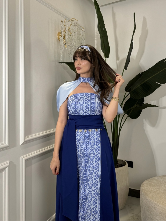 ‏(blue )Henna Embroidery Dress