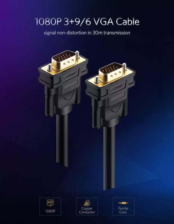 UGREEN 11630 VG101 VGA  CABEL 1.5M MALE TO MALE