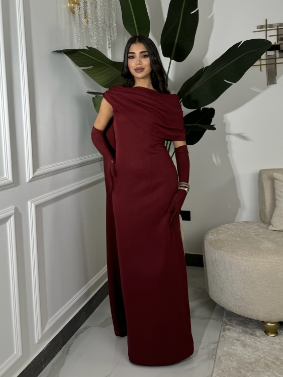  (جوليا )Elegant Julia Dress – One Shoulder & Draped Side Cape