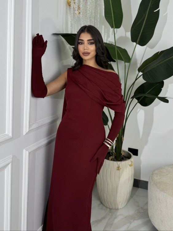 (جوليا )Elegant Julia Dress – One Shoulder & Draped Side Cape