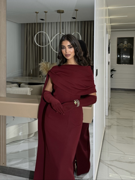  (جوليا )Elegant Julia Dress – One Shoulder & Draped Side Cape
