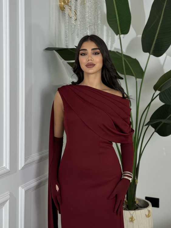  (جوليا )Elegant Julia Dress – One Shoulder & Draped Side Cape