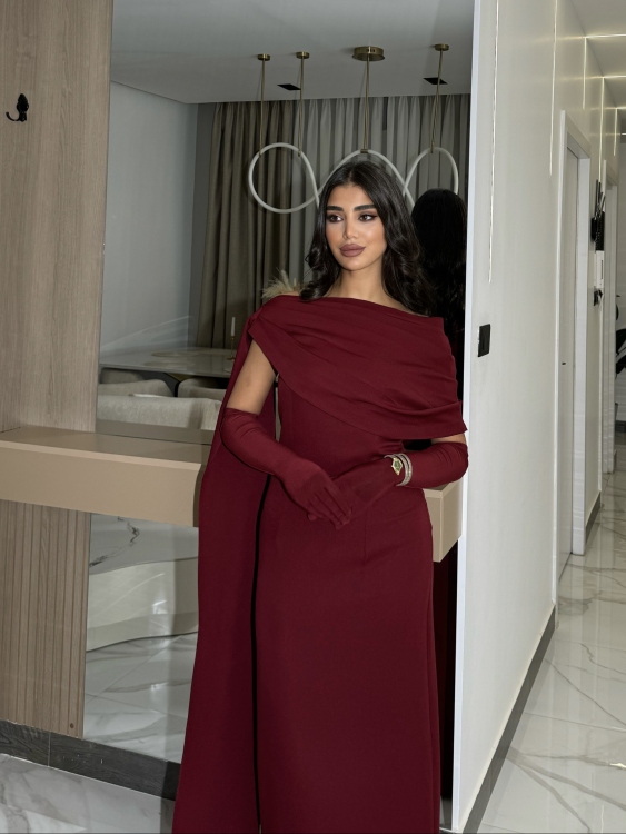 (جوليا )Elegant Julia Dress – One Shoulder & Draped Side Cape