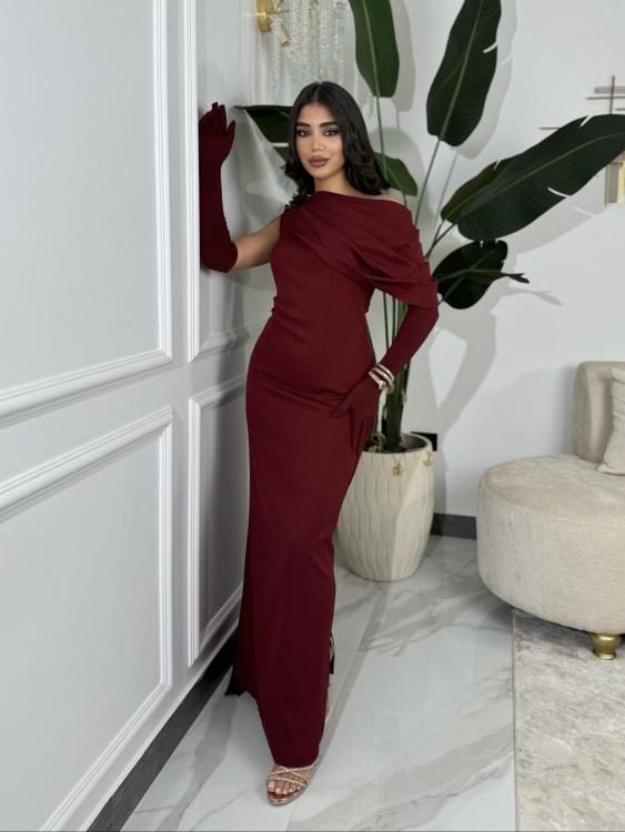  (جوليا )Elegant Julia Dress – One Shoulder & Draped Side Cape