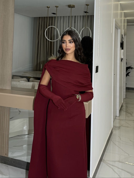  (جوليا )Elegant Julia Dress – One Shoulder & Draped Side Cape