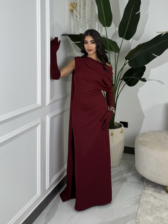  (جوليا )Elegant Julia Dress – One Shoulder & Draped Side Cape