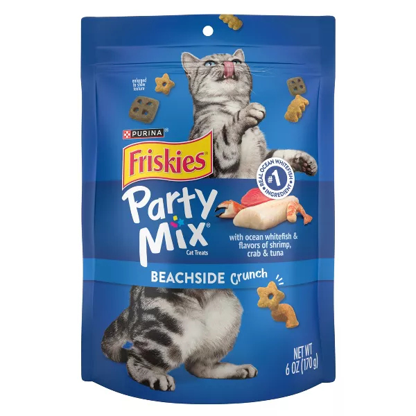 Purina Friskies Party Mix Beachside Crunch Crunchy with Chicken and Seafood Flavor Cat Treats
