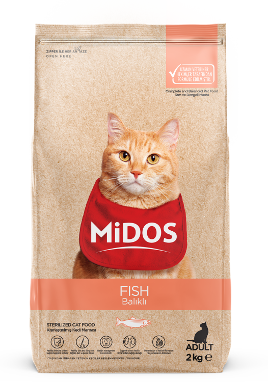 ميدوس طعام جاف للقطط المعقمة بنكهة السمك