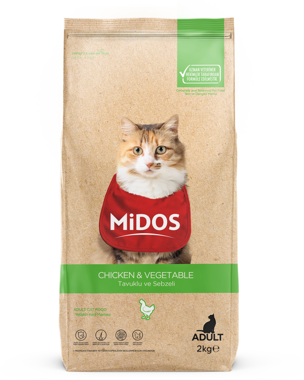 ميدوس طعام جاف للقطط البالغة بنكهة الدجاج والخضار