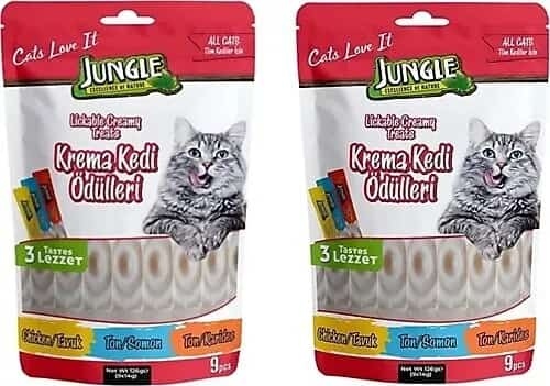 jungle creamy treat cat mix 9 pcs يحتوي على 12باكيتات