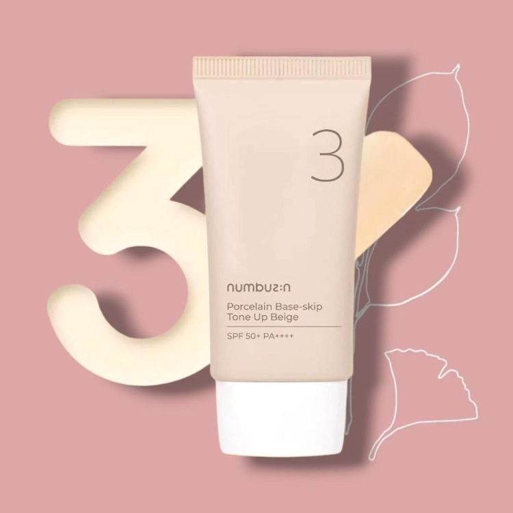 numbuzin no.3 porcelain base-skip Tone Up Beige برايمر+ واقي شمس + باودر