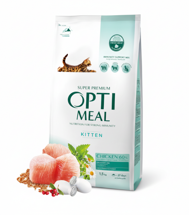 اوبتيميل طعام جاف للقطط الصغيرة بنكهة الدجاج