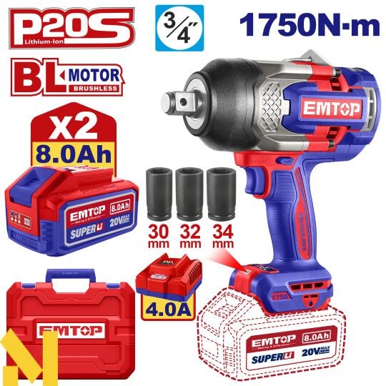 درل بكسات  20V 1750N شحن  مع 2 بطاريه ECIWL20175     8A  ("3/4)    Brushless Motor