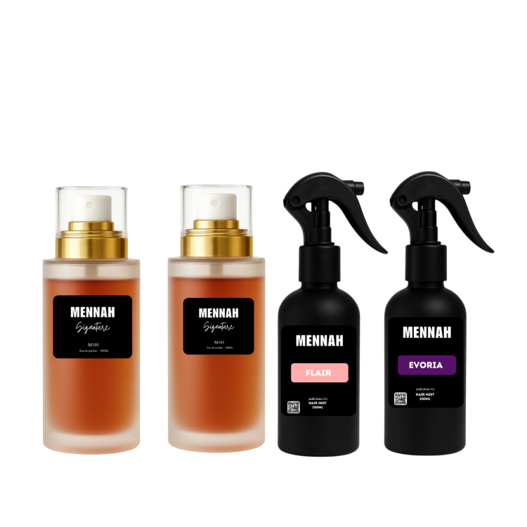 منه عطر 100مل عدد 2 ومنه عطر شعر 200مل عدد 2 