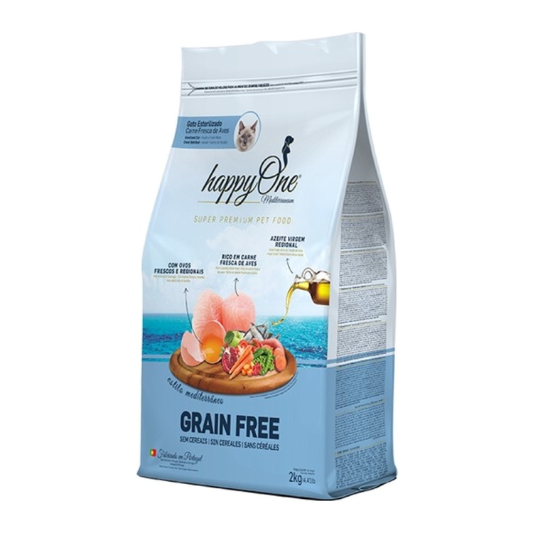 happyOne Mediterraneum Sterilised Cat Fresh Poultry Meat Grain Free 2Kg | PETMAXI FOOD FOR DOGS AND CATS | Cat Food