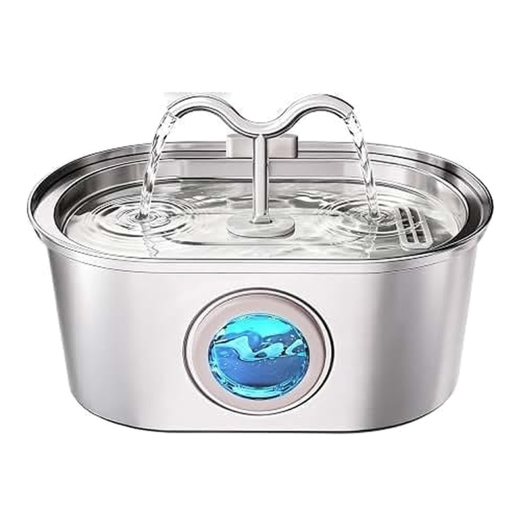 Stainless Steel Pet Water Fountain 3.2L Dual Faucet with LED Window | Cat Accessories | Dog Accessorise