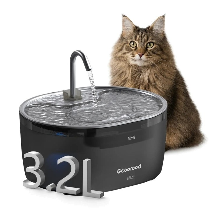 Geoorood Pet Water Fountain 3.2L Stainless Steel Tray & Translucent Tank | Cat Accessories | Dog Accessorise