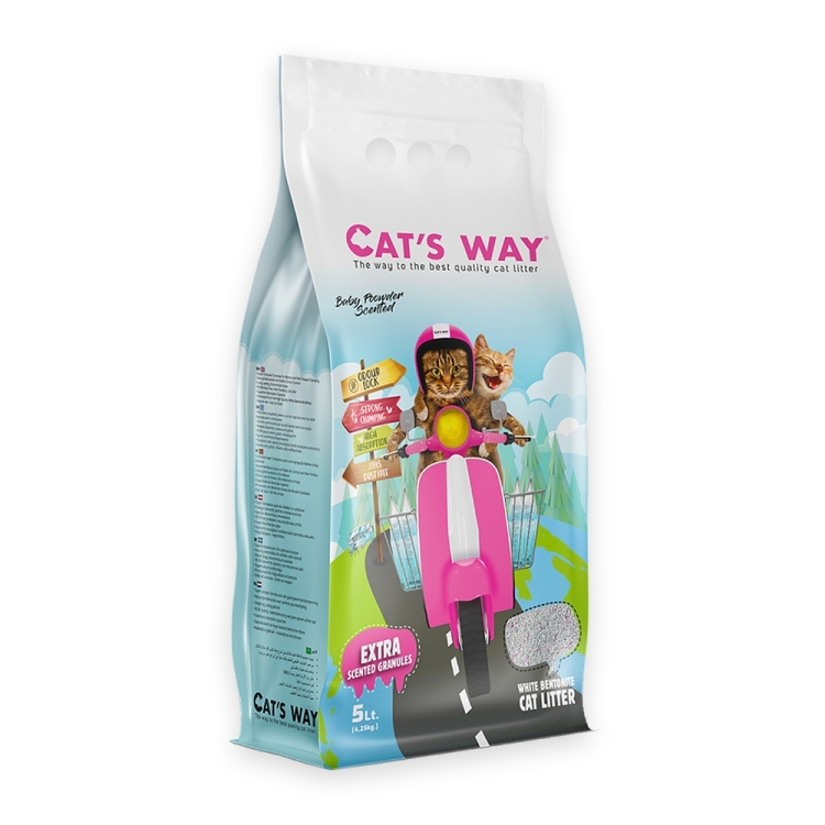 Cat's Way White Bentonite Clumping Cat Litter Baby Powder Scented 5L (4.25Kg) | Cat litter and litter box