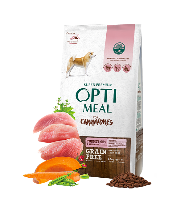 Opti meal Grain Free Dry For Adult Dogs All Breeds Turkey & Veggies 1.95kg