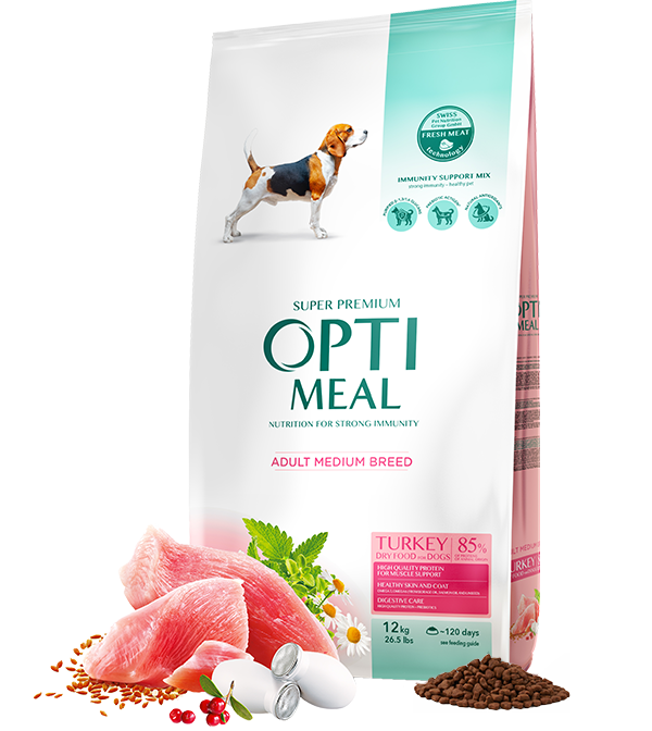 Opti meal Dry For Adult Dogs Medium Breeds Turkey 12.5kg