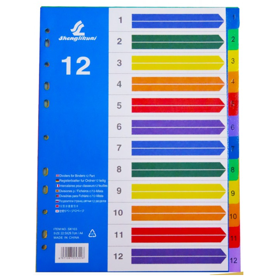 12  فواصل بلاستيك ملون A4