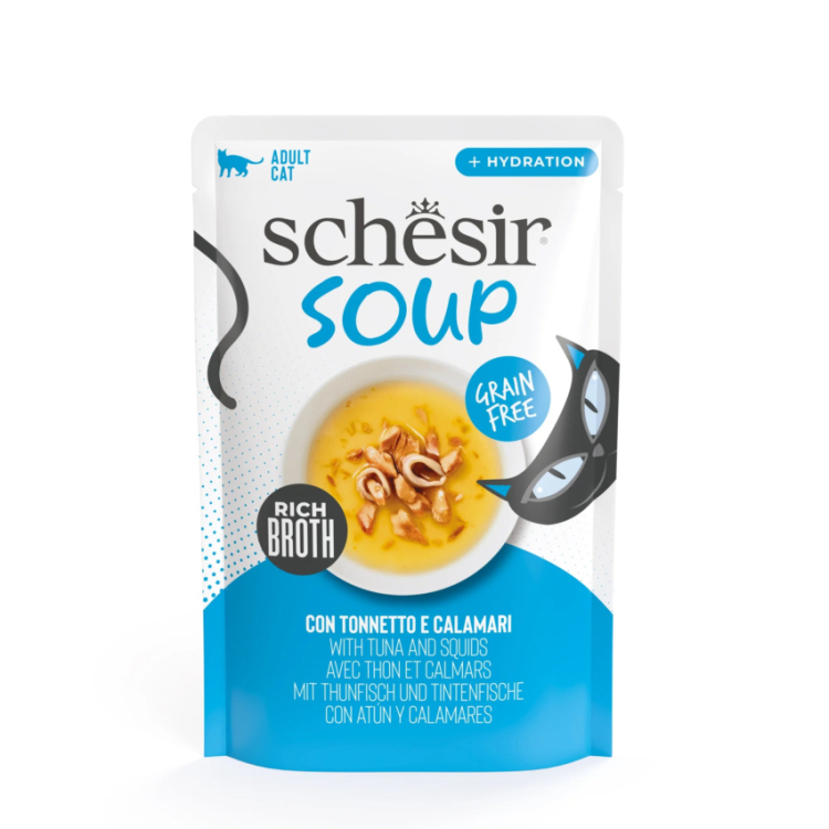 Schesir Soup Wet Cat Tuna squid in Soup Pouch 40g 