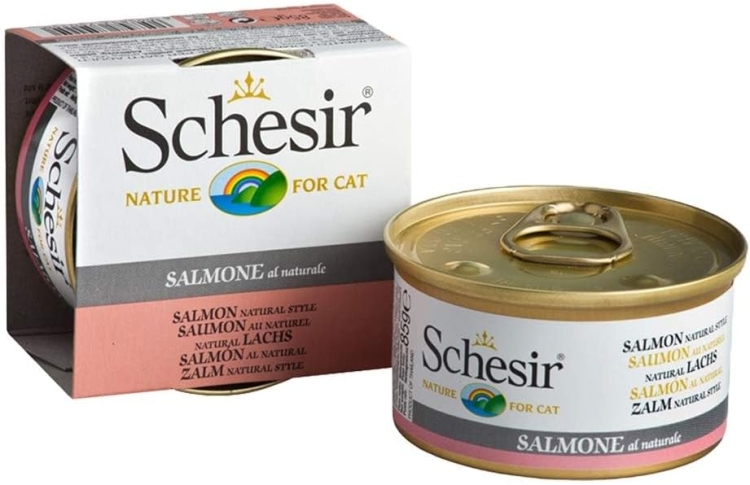 Schesir Cat Can Salmon Natural Style,Wet food in Cooking water for Cats 85g