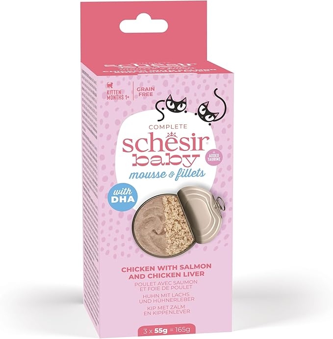 Schesir Baby Cat Can Multipack Mousse & Fillets Chicken with Salmon & Chicken Liver Wet Food 3x55g