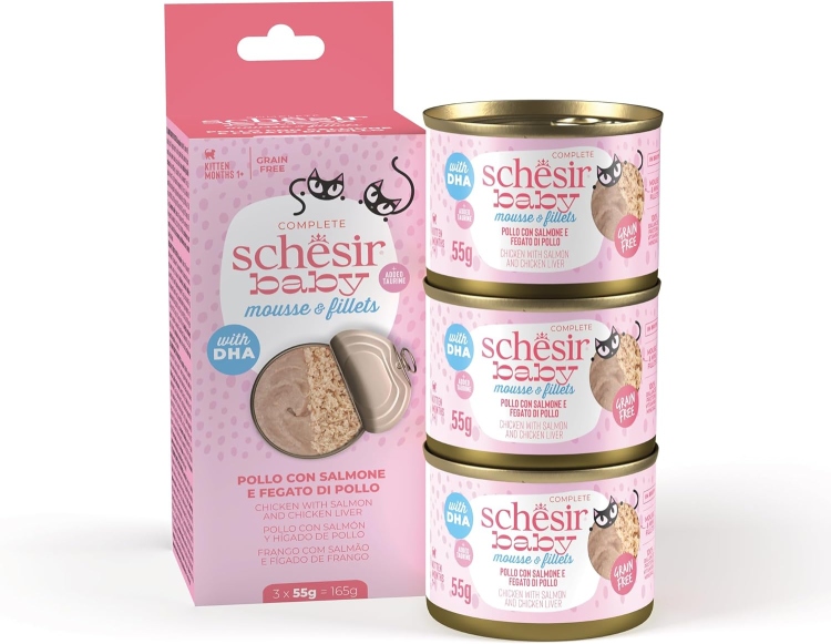 Schesir Baby Cat Can Multipack Mousse & Fillets Chicken with Salmon & Chicken Liver Wet Food 3x55g