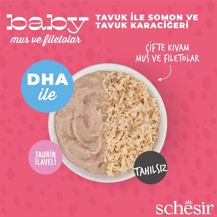 Schesir Baby Cat Can Multipack Mousse & Fillets Chicken with Salmon & Chicken Liver Wet Food 3x55g