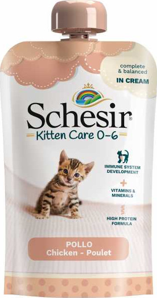 SCHESIR KITTEN POUCH CREAM 0-6( CHICKEN,TUNA)  150G