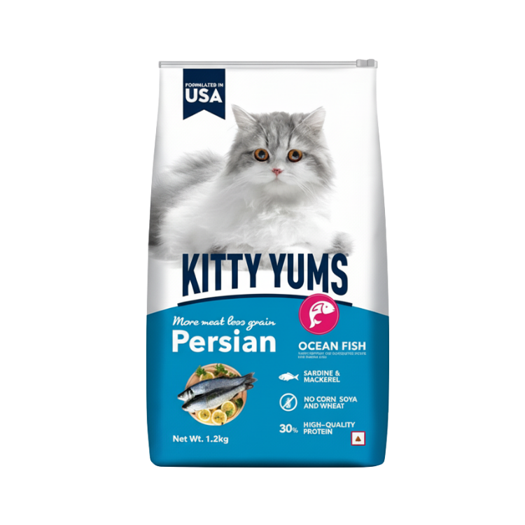 كيتي يمز طعام جاف للقطط الفارسية بنكهة أسماك المحيط