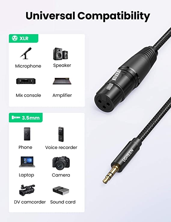 وصلة UGREEN 3.5mm Three Male to Female 1M