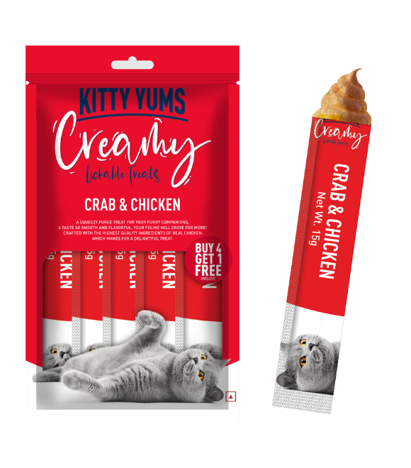 Kitty Yums Creamy Treats – Crab & Chicken 5 Sticks