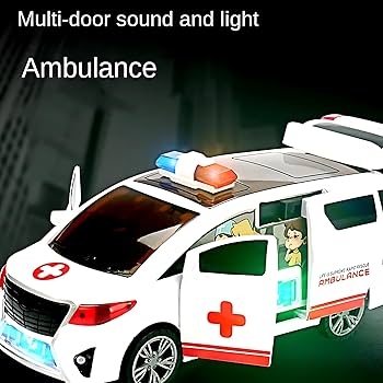 سيارة اسعاف تفتح ابوابها اوتامتيك مع اضاءة وصوت اسعاف وموسيقى