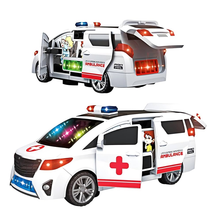 سيارة اسعاف تفتح ابوابها اوتامتيك مع اضاءة وصوت اسعاف وموسيقى
